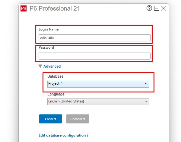 Login Primavera P6 Professional